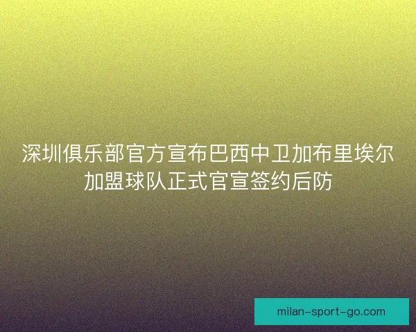 深圳俱乐部官方宣布巴西中卫加布里埃尔加盟球队正式官宣签约后防